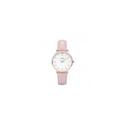 Montre Femme Minuit Rosée Bracelet Cuir Rose Fond Blanc Cluse