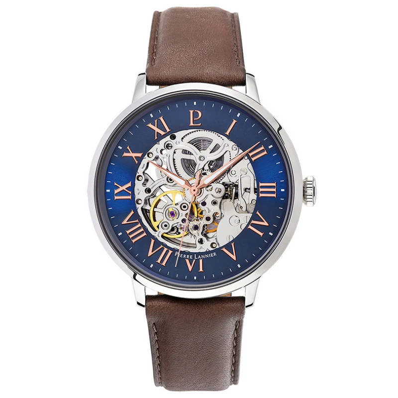 Montre Homme PIERRE LANNIER, Automatique Acier Argenté Et Cuir Brun 3 Montre Homme PIERRE LANNIER, Automatique Acier Argenté Et Cuir Brun